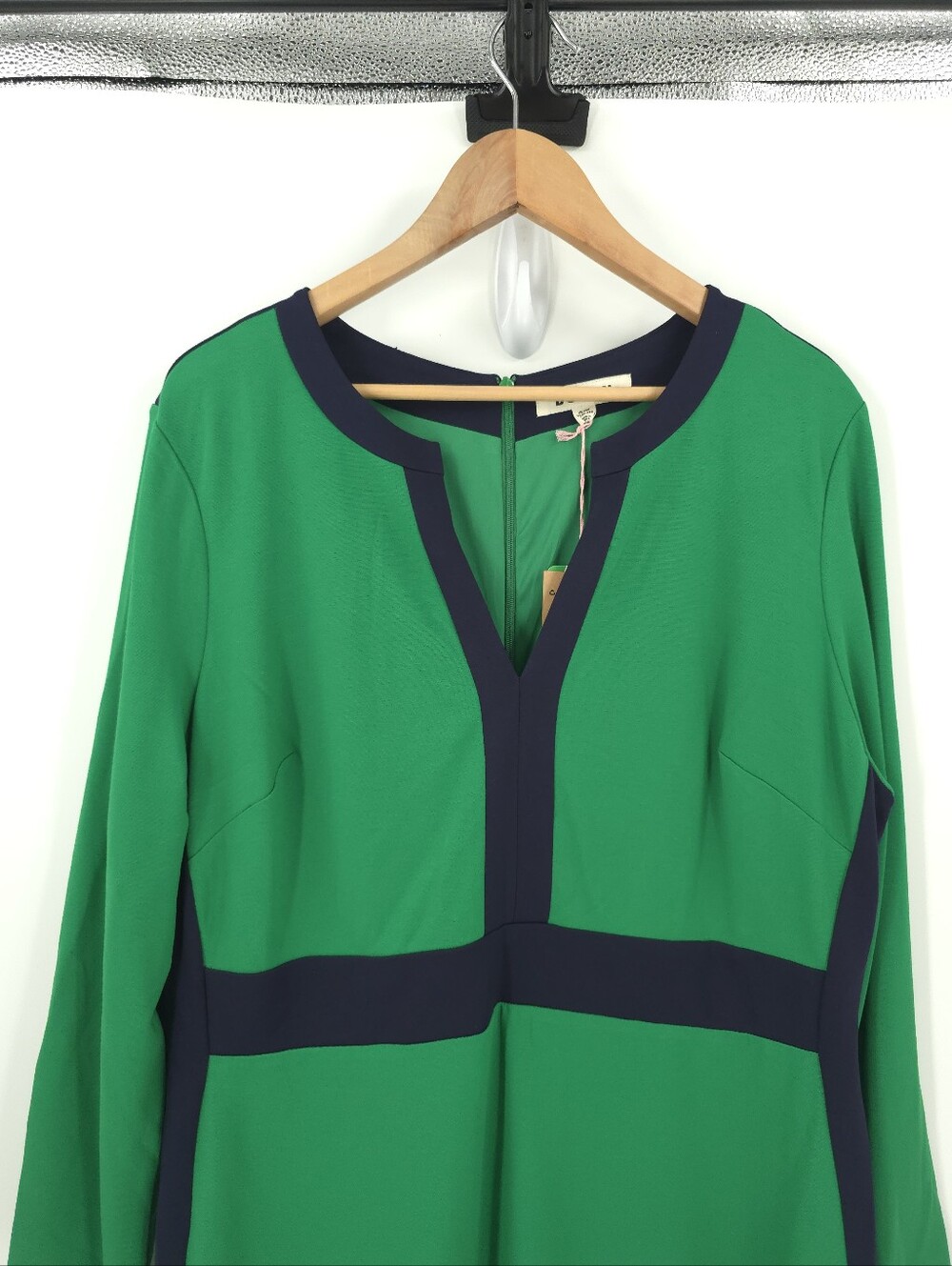 Boden Catherine Ponte Midi Dress Rich Emerald Colorblock Fit Flare Long Sleeve - Picture 4 of 16